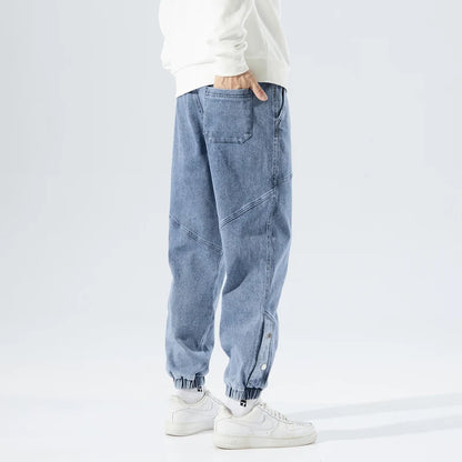 Spring Summer Men's Jogger Jeans Slight Stretch Denim Cargo Pants Black Blue Streetwear Baggy Jeans Trousers