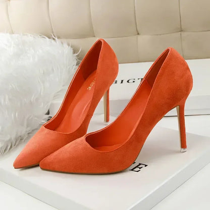 Women 9cm High Heels Daily Party Colorful Suede Pumps Female Scarpins Stiletto Evening Banquet Red Yellow Shoes Plus Size 34-43