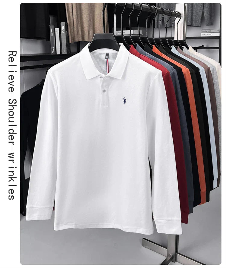 High end brand 100% cotton long sleeve polo shirt fashion luxury pony embroidery business casual comfort new Paul men's T-shirt