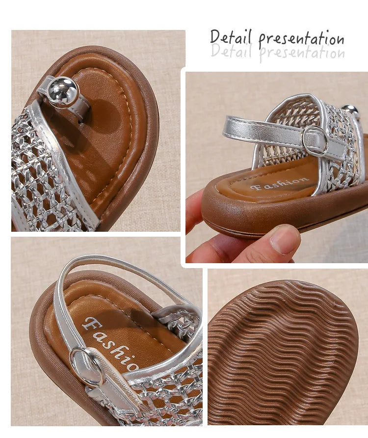 Children's Shoes Girls Flip-flops 2025 Brand Summer Sandals for Kids Fashion Braided Beach Shoes Princess Flat Slingbacks I05281