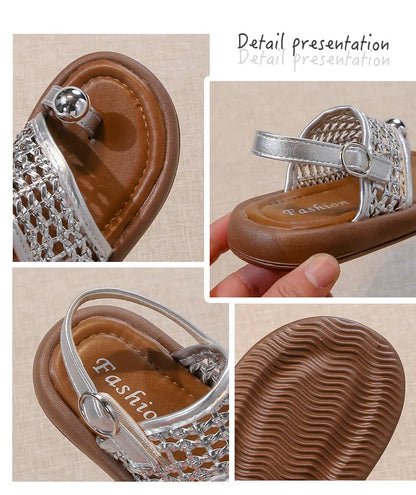 Children's Shoes Girls Flip-flops 2025 Brand Summer Sandals for Kids Fashion Braided Beach Shoes Princess Flat Slingbacks I05281