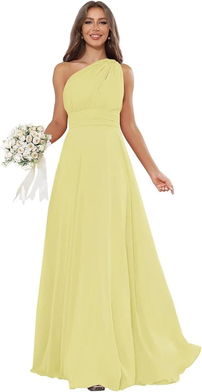 Vestidos de Daminha de Um Ombro para Mulheres Vestido de Noite Formal Longo de Chiffon Plissado Vestidos de Madrinha para Casamentos