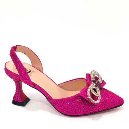 Italian Design African Women's High Heel Pointed Toe Sandals Party Wedding Party Fuchsia Color Shoes and Bags Set