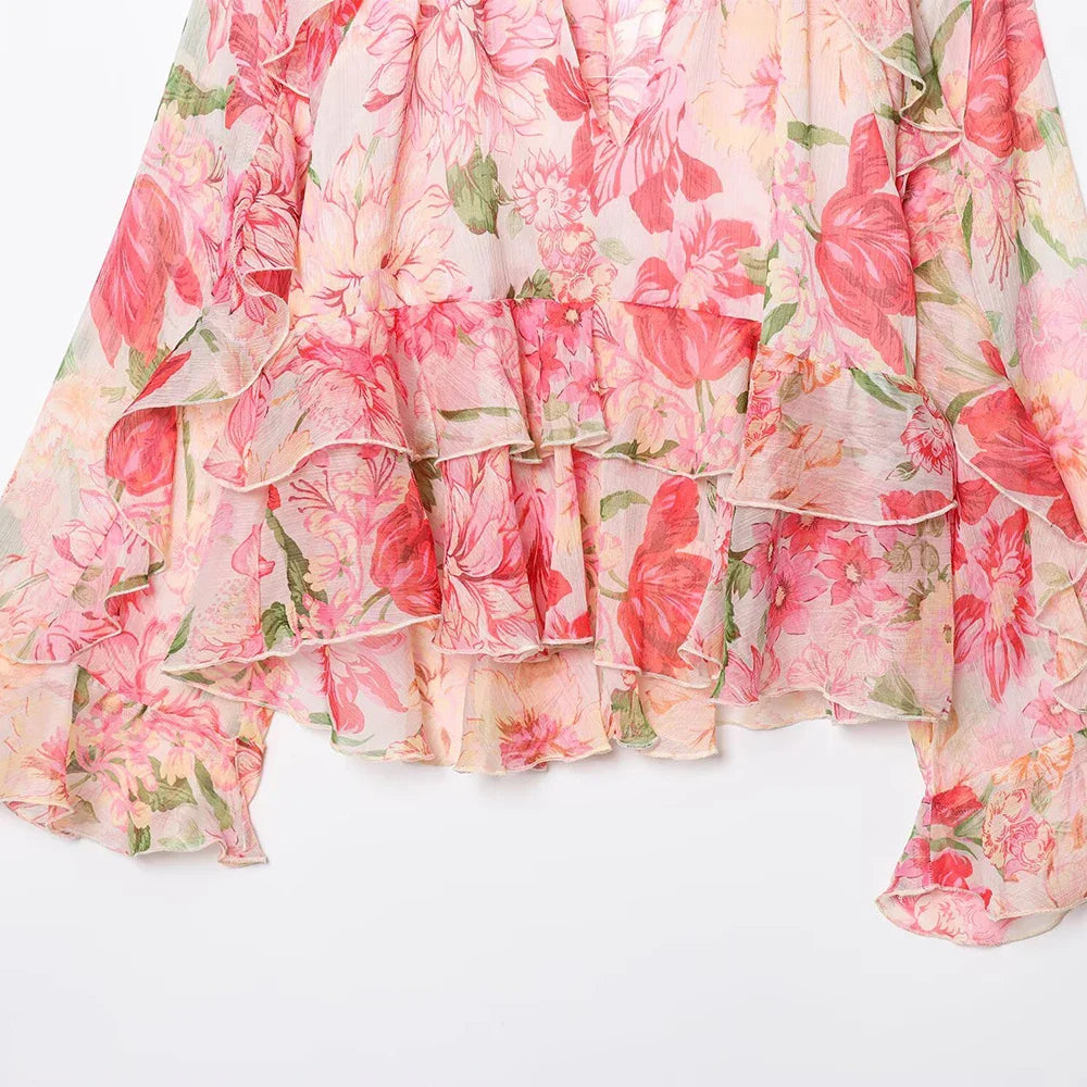 Women New Fashion Summer Casual Chic Women Blouse V-Neck Tiered Long Sleeve Loose Shirts Vintage Style Tops 3130359
