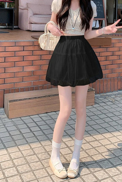 Women Summer 2026 A-Line Mini Skirt Pleated Puffy Short Skirt Korean Fashion Style Flower Bud Skirt Sweet Streetwear Y2k