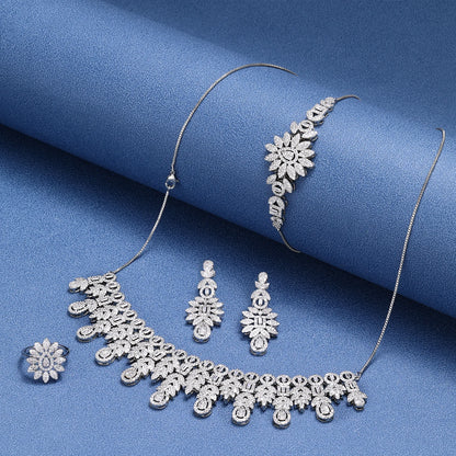 2025 Hot Sale Bridal Wedding Jewelry Sets for Women 4 Pieces Wedding Party Zirconia Necklace Bracelet with Adjustable Chain