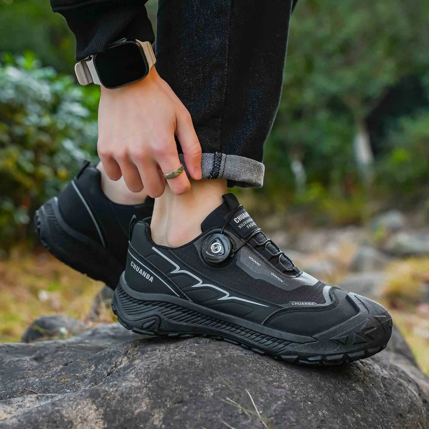 Men's Lightweight Casual Shoes Outdoor Running Shoes in Black Grey Khaki Sizes 39-48 PU Material with Canvas