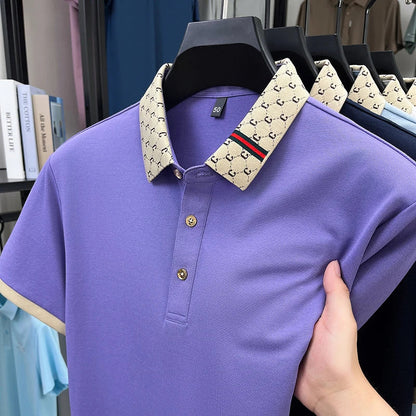Fashion brand letter jacquard short sleeve high-end men's polo shirt comfortable and breathable summer new casual lapel T-shirt