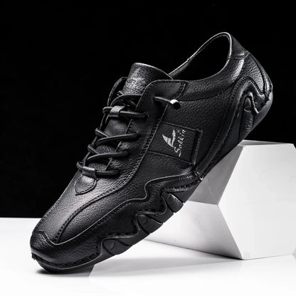 Spring Handmade Leather Casual Men Shoes Design Fashion Sneakers Man Loafers Breathable Soft Flat Shoes Driving Shoes