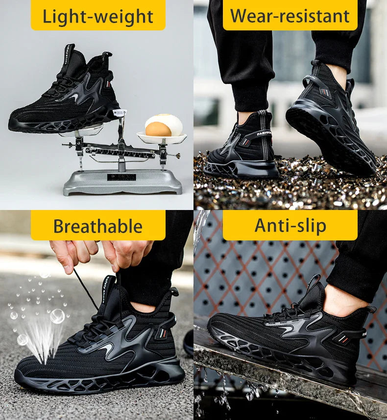 Breathable Men Work Safety Boots Steel Toe Safety Boots Anti-smash Anti-puncture Work Sneakers Indestructible Protective Boots