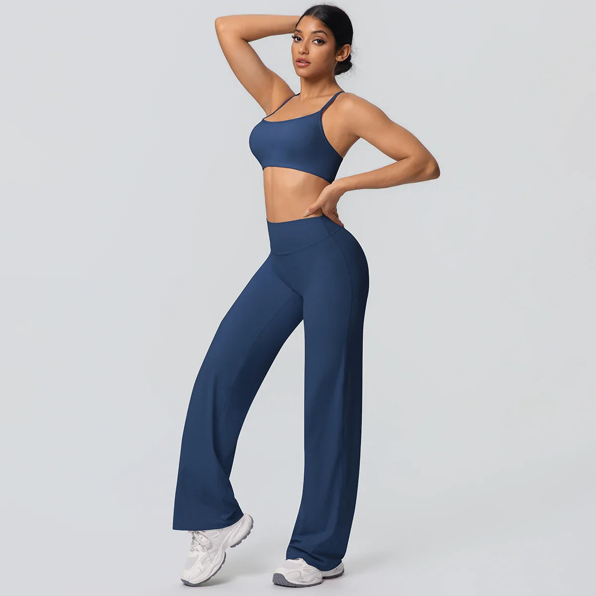 Women Gym Sports Yoga Suit Sexy Beautiful Back Yoga Underwear With Chest Pad Solid Color High Waisted Wide Leg Pants Yoga Set