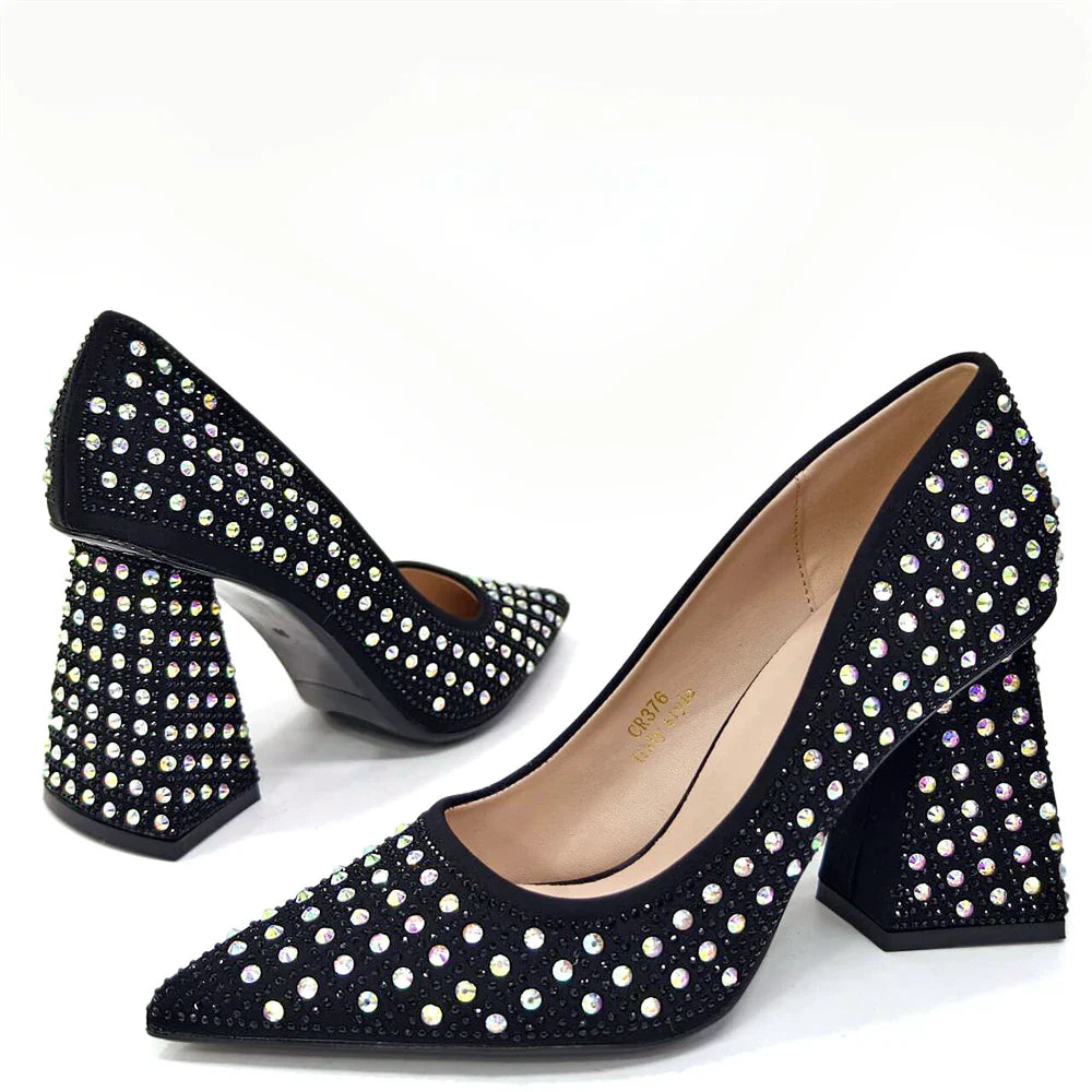 Nigerian Heel Party for Women Yellow Shoes and Bag Set Rhinestone Handbag Italian Design Wedding