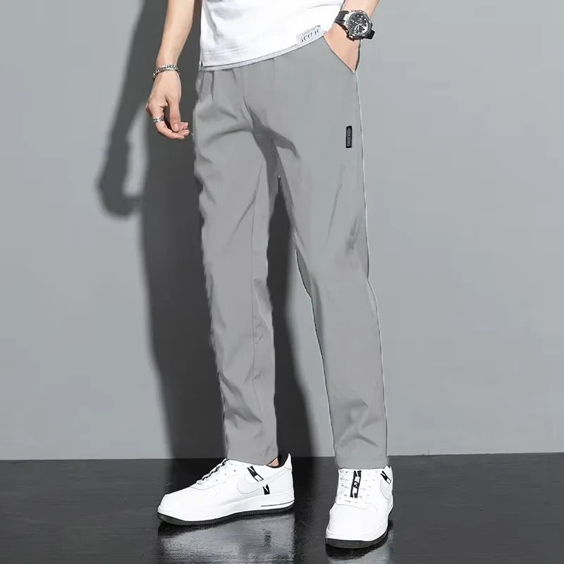 Summer Men's Ice Silk Quick Drying Casual Pants Slim Fit Korean Version Ice Silk Pants Sports Pants Straight Tube Quick Drying P