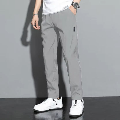 Summer Men's Ice Silk Quick Drying Casual Pants Slim Fit Korean Version Ice Silk Pants Sports Pants Straight Tube Quick Drying P