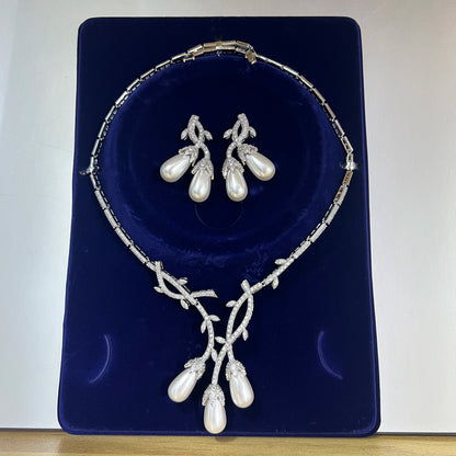 New Unique Pearl Flower Design Necklace Sets for Women Accessories Luxury Dubai Bridal Wedding Jewelry X0576