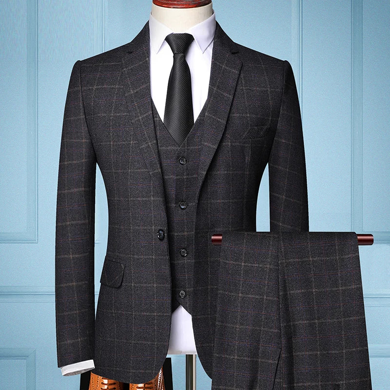 Blazer Vest Pants  Boutique Plaid Men's Formal Groom Wedding Dress Slim Suit 3Pcs or 2Pcs Men's Casual Business Suit Tuxedo