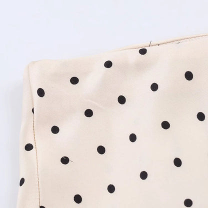 Elegant Women's Polka Dot Satin Midi Skirt High Waist Asymmetrical Hem Flowy Slip Skirt