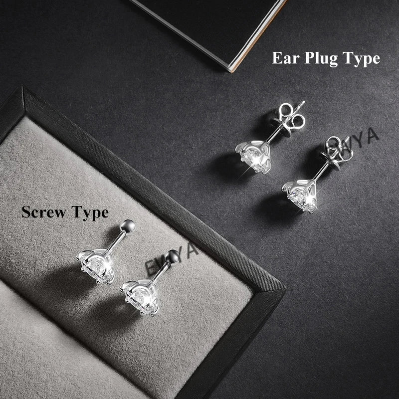 0.2/0.5/2ct D Color Moissanite Screw Stud Earrings for Women Men Silver 925 Plated 18K Pass Diamond Test 6 Prong Earring
