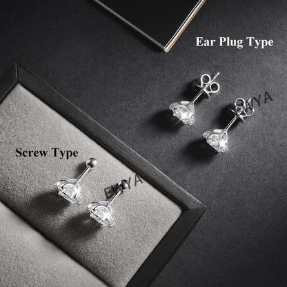 925 Sterling Silver 0.2-2ct D VVS1 6 Prong Diamond with GRA Moissanite Screw Stud Earrings For Women Wedding Fine Jewelry