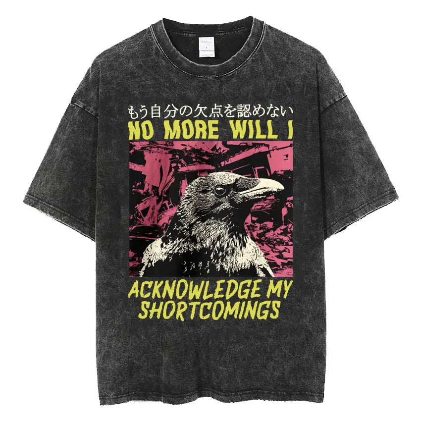 Amare Box No Thoughts Head Empty Japanese T-shirt Funny Capybara Vintage Washed T Shirt Men Women Casual Loose Short Sleeve Tees