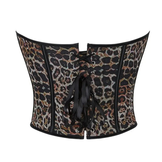 Leopard print single-breasted women's strapless and bracketed corset a court shaping top