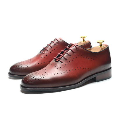 Luxury Genuine Leather Men's Dress Shoes Red/Black Wingtip Oxford Formal Lace-up Brogue Business Man Shoes for Social Wedding
