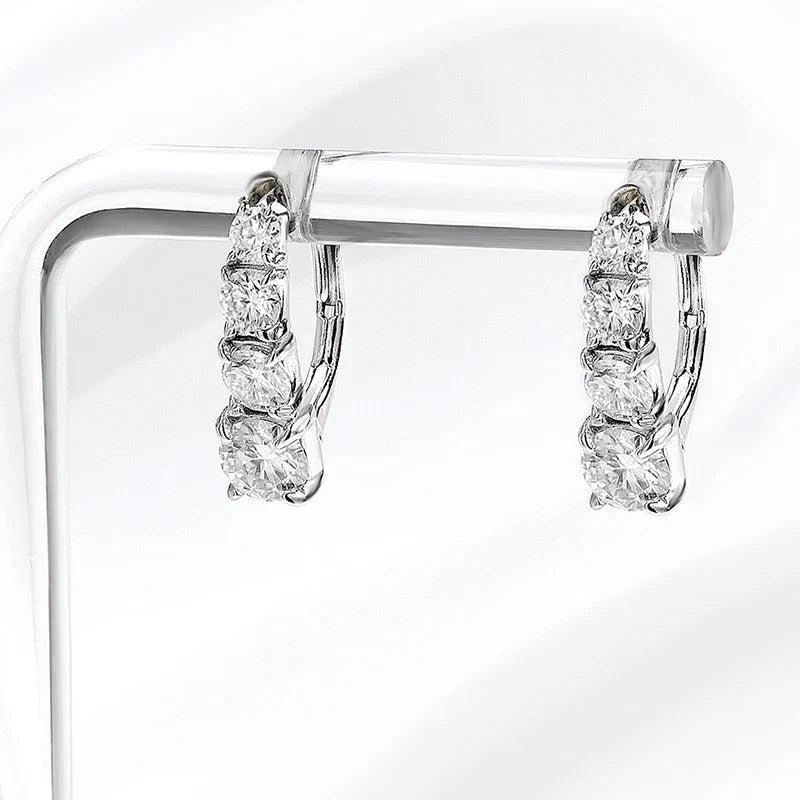 2.2CTTW Gradient Women Moissanite Hoop Earrings Hip-hop Sparkling Pure 925 Sterling Silver Plated 18k Girls Earrings