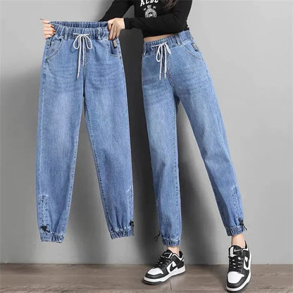 High Waist Denim Harlan Pants Women's Loose Elastic waist Jeans