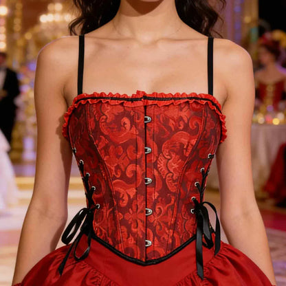 Double halter lace-trimmed corset for ladies a court shaping top