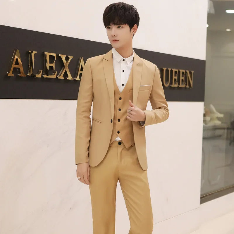 Western-Style Men's Suits Cross-Border Wholesale New Arrival Slimming Three-Piece Set Korean Version Business Professional Gown