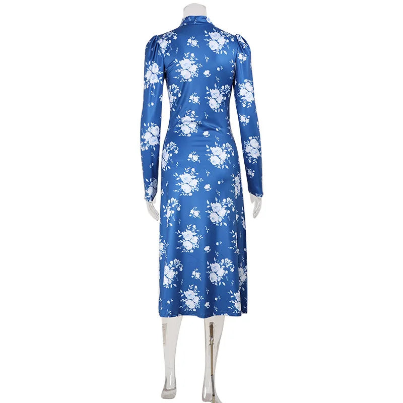 Dresses For Women Fashion Sexy Streetwear Regular V-Neck Full Sleeves Bodycone Mid Vestidos Robes Female Casual Slim Fit