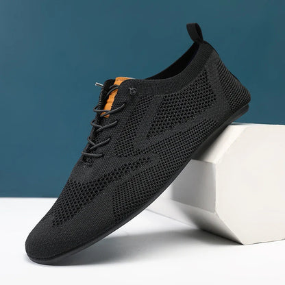 Sapatos Masculinos de Verão em Malha, Sapatilhas Planas para Uso Exterior, Sapatos de Caminhada de Alta Qualidade, Confortáveis, com Cadarço, Respiráveis, Antiderrapantes, Casuais