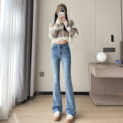 Fashion New Women Warm Plush Flared Jeans Thermal Fleece Loose Denim Pants Female High Waist Urban Straight Flare Trouser
