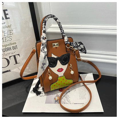 Cartoon Girl Handbag High Quality PU Leather Shoulder Bag for Women Pearl Crossbody Bag Designer Messenger Bag Female Satchel