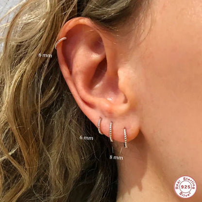 1pair 925 Sterling Silver Hoop Earring 6/7/8/13mm Circle Round Huggies for Women Men Ear Ring Bone Buckle Fashion Jewelry