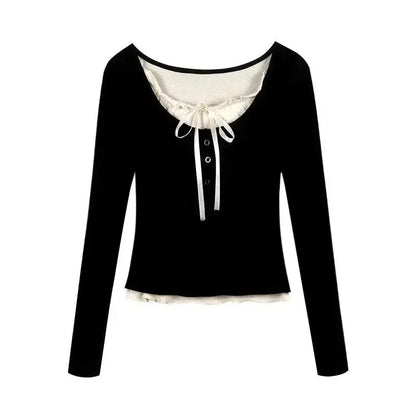 2026 Summer Kawaii Sweet Y2k Crop Tops Woman Casual Slim Long Sleeve Blouse Solid Korean Fashion Bodycon Pullover Office Lady