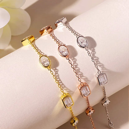 0.5CT Oval/Pear Cut Full Moissanite Bracelets 15+5cm S925 Silver Plated 18K Gold Wrist Chain for Women Fine Jewelry Gift