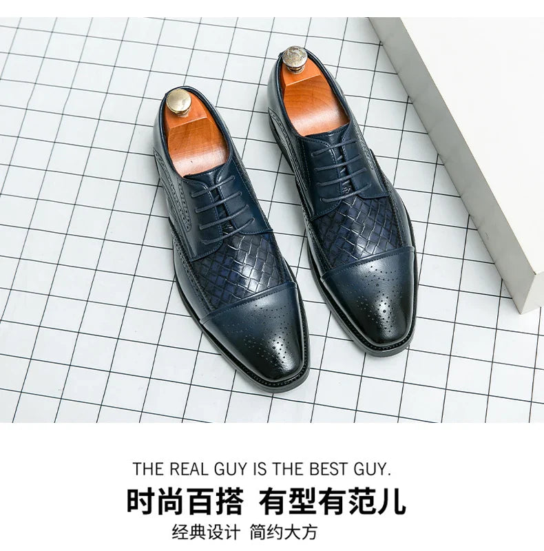 Weaving Formal Shoes For Men Brown Leather Men's Shoes Fashion Stitching Elegant Mans Autumn Footwear Male Wedding Shoes