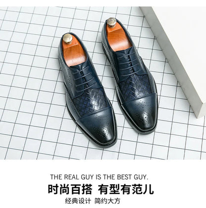 Weaving Formal Shoes For Men Brown Leather Men's Shoes Fashion Stitching Elegant Mans Autumn Footwear Male Wedding Shoes
