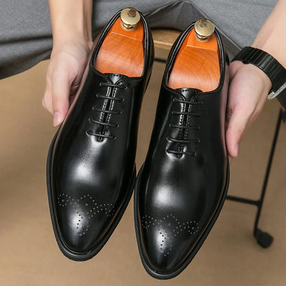 Classic Dress Leather Men Derby Shoes Formal Pointed Toe Business Leather Shoes Oxford Lace Up Anti SlipOffice Daily Shoes