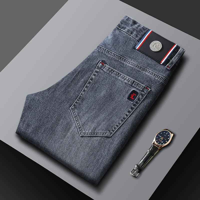 Men's Slim Fit Straight Leg Jeans European Style Versatile Business Casual Stretchy Long Pants