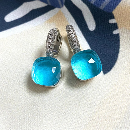Classic Candy Color Earrings Inlay Transparent Zircon 27Colors Crystal Earrings Platinum Plated Fashion Jewelry For Women