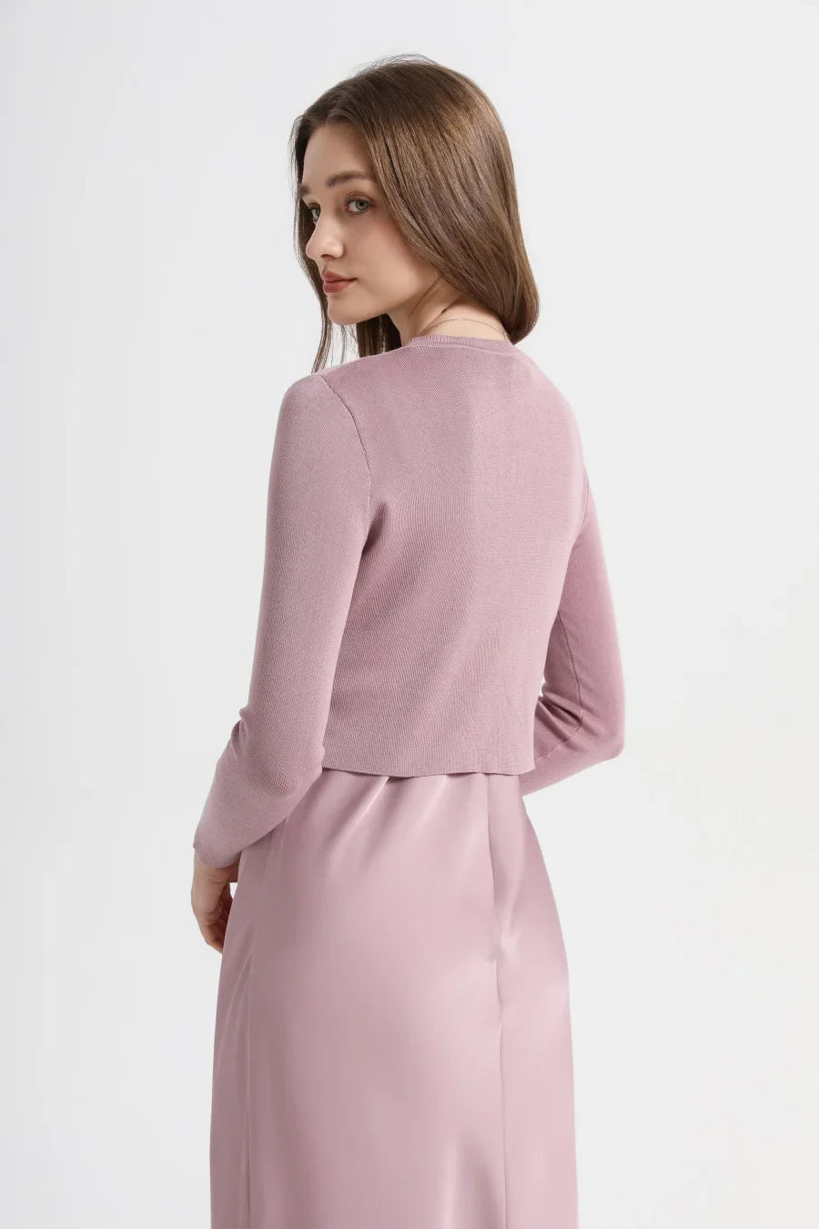 spring summer elegance satin dress + knitted top match set maxi floor length woman clothes