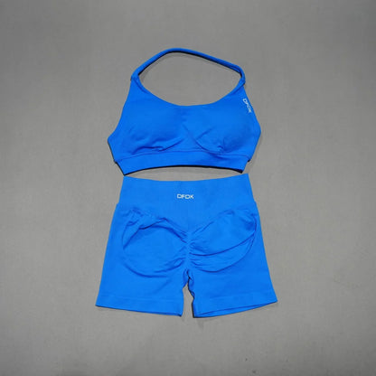 Women's Fashion 2 Piece Sports Set Lace Up Sports Bra Seamless Shorts Leggings Yoga Gym Fitness Running Tracksuit