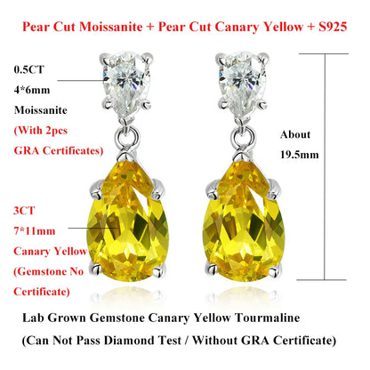Pear Cut Mossanite Gemstone Drop Earrings 7*11MM for Women Lab Grown Emerald Pink Padparadscha Wedding Party Stud Earring