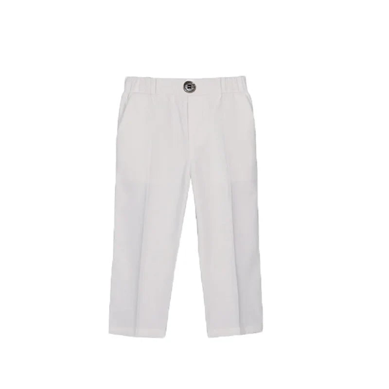 British Kids Summer White 3Pieces/Set Vest Pants Bowtie Photograph Suit Children Stage Performance Suit Boys Wedding Costume