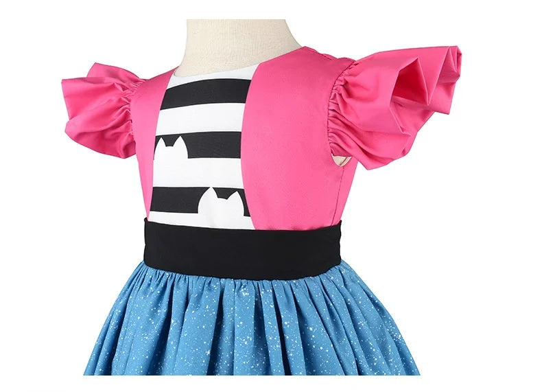 Fly-sleeve Cat Striped Princess Dress Girls Summer Dresses Gabbys Dollhouse Cosplay Costume Carnival Outfits Kids Birthday Gift