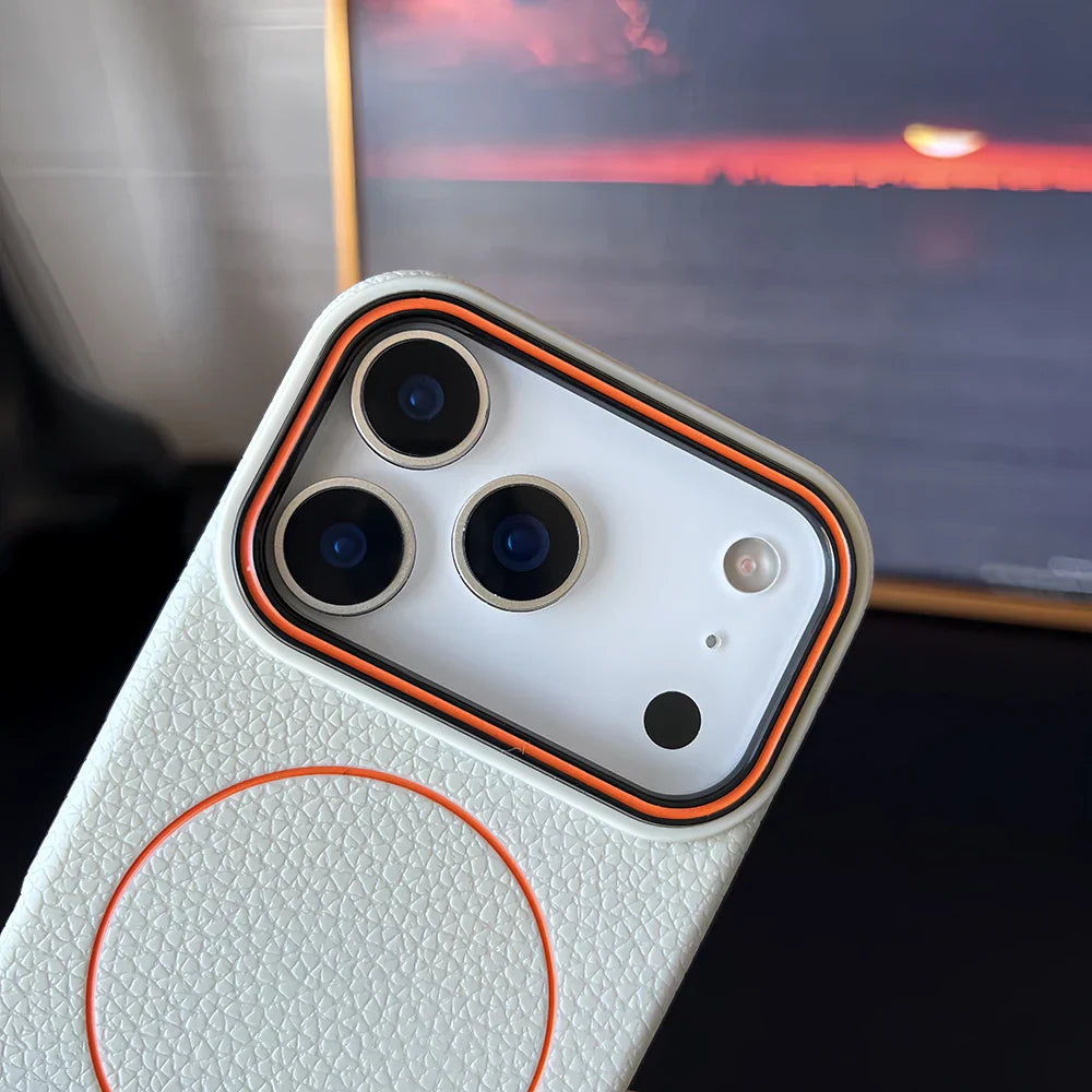 Frosted Hit Color Lichee Pattern Magnetic Phone Case For iPhone 17 Pro Max  For Magsafe TPU Soft Cover