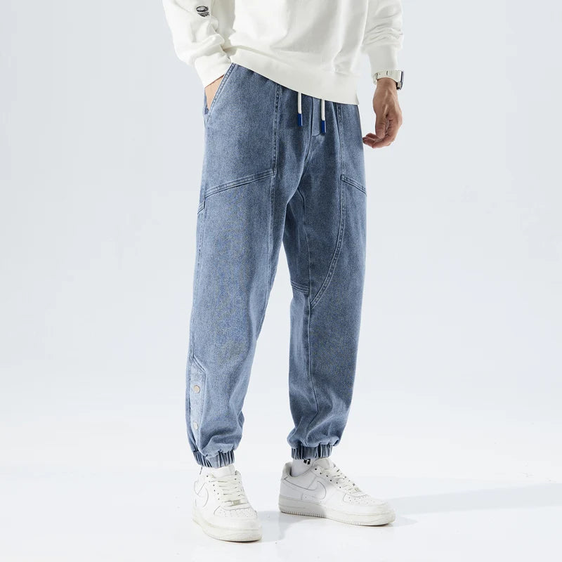 Spring Summer Men's Jogger Jeans Slight Stretch Denim Cargo Pants Black Blue Streetwear Baggy Jeans Trousers
