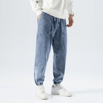 Spring Summer Men's Jogger Jeans Slight Stretch Denim Cargo Pants Black Blue Streetwear Baggy Jeans Trousers